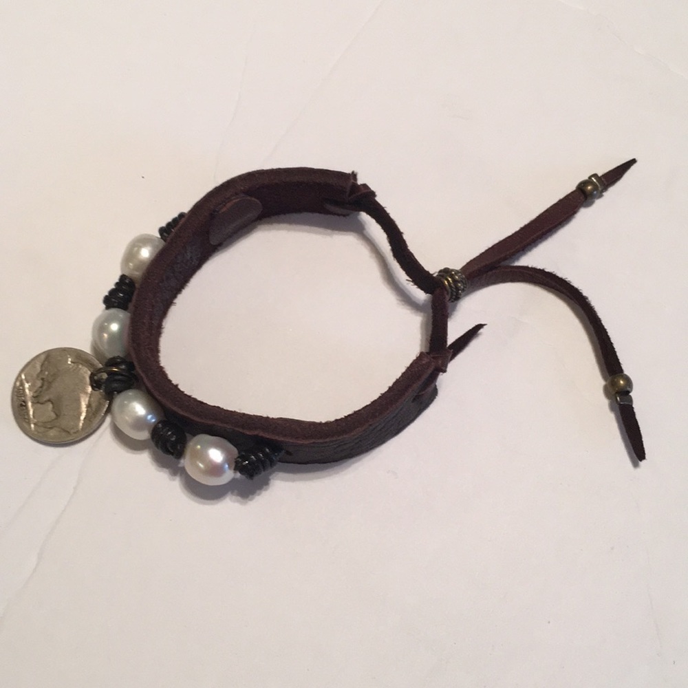 Leather pearl Buffalo coin Bracelet
